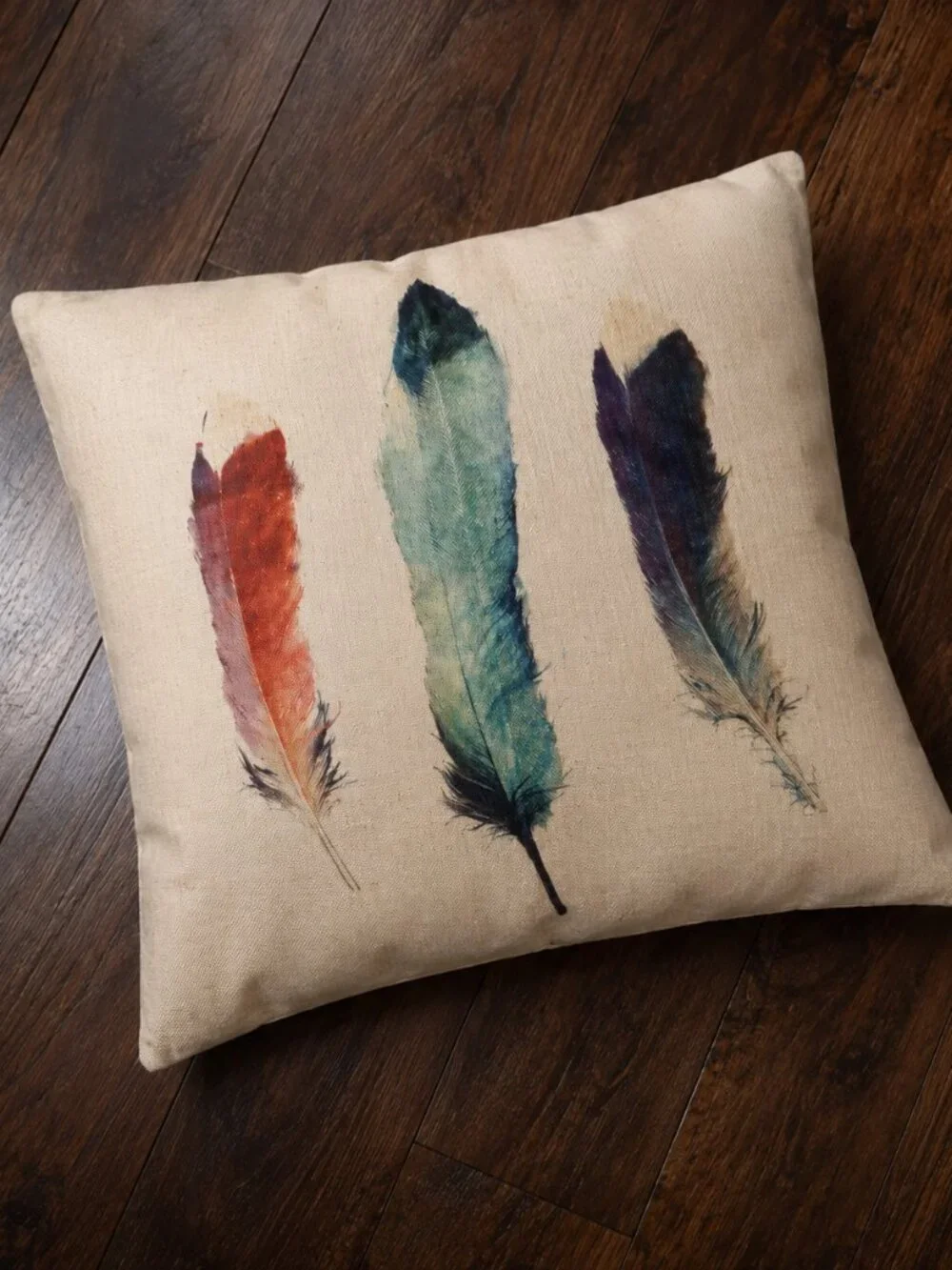 Peruvian Feather Trio 18x18 Decorative Pillow Cover Natural Linen-Look Canvas